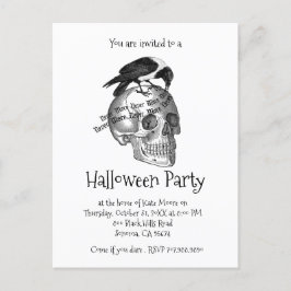 Postal De Invitación Raven and Skull nunca más fiesta de Halloween