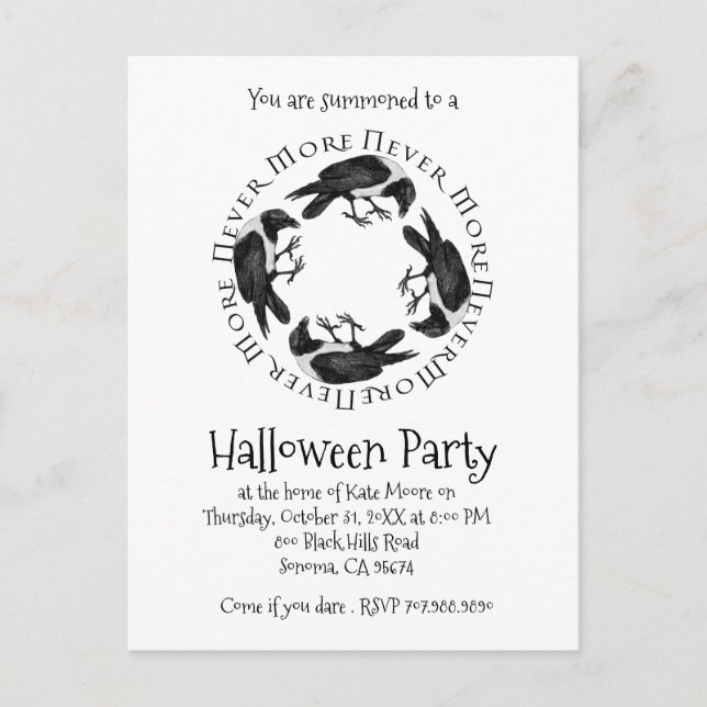 Postal De Invitación Raven Circle nunca más fiesta de Halloween (Anverso)