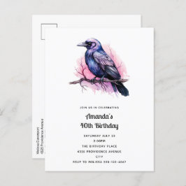 Postal De Invitación Raven negro en un cumpleaños de Ilustracion de suc