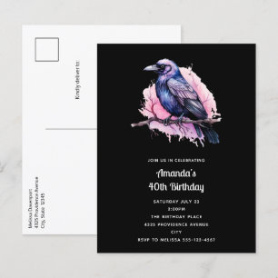 Postal De Invitación Raven negro en un cumpleaños de Ilustracion de suc
