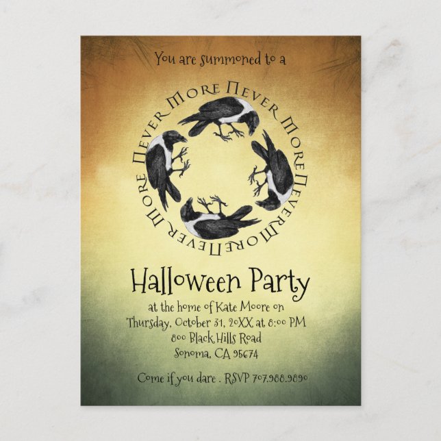 Postal De Invitación Ravens nunca más fiesta de Halloween (Anverso)