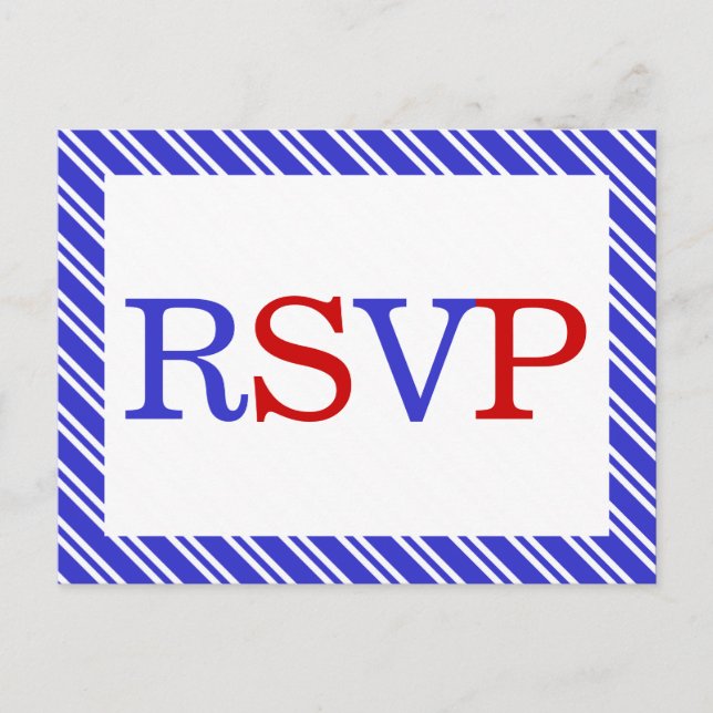 Postal De Invitación Rayas Rojo Azul Blanco RSVP (Anverso)