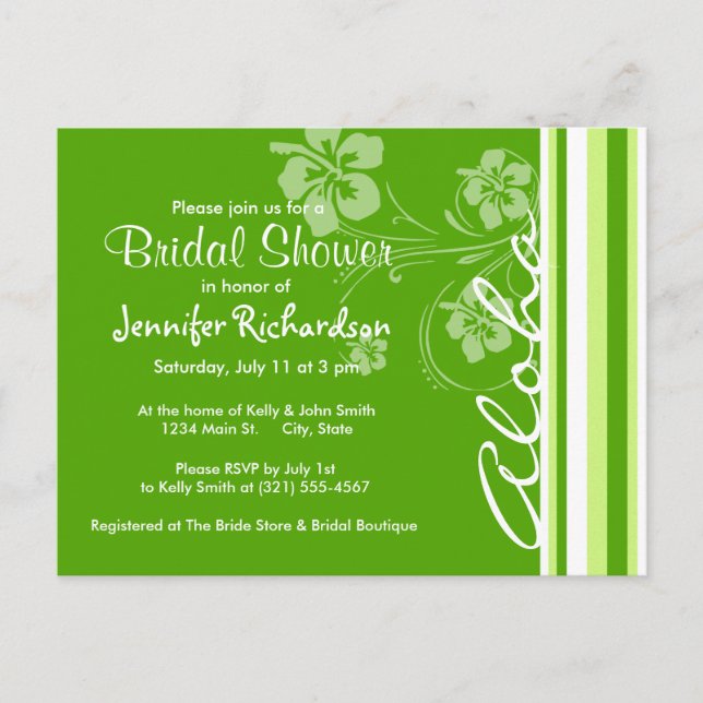 Postal De Invitación Rayas verdes; Rayas; Aloha (Anverso)