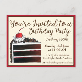 Postal De Invitación Rebanada de pastel de bosque negro de cereza Comid