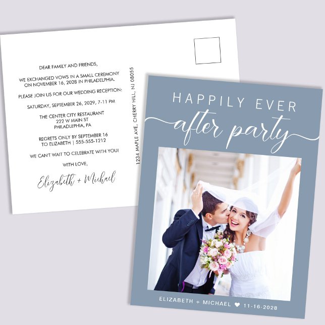 Postal De Invitación Recepción de matrimonio Dusty Blue Photo Elopement (Subido por el creador)