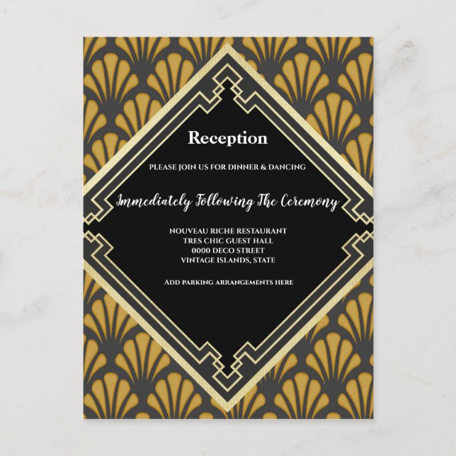 Postal De Invitación Recepción de moda dorada negra de estilo Art Déco (Anverso)