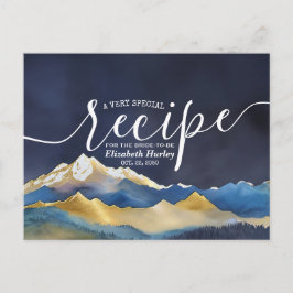 Postal De Invitación Receta de ducha de novia acuarela Blue Gold Mounta