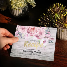 Postal De Invitación Receta de ducha de novia acuarela Floral Madera rú