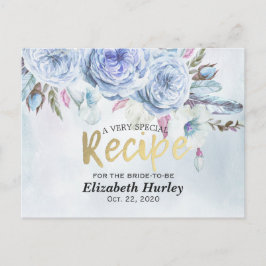 Postal De Invitación Receta de ducha de novia acuarela Floral y plumas