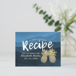 Postal De Invitación Receta de ducha de novia Blue Gold Pineapple Parej
