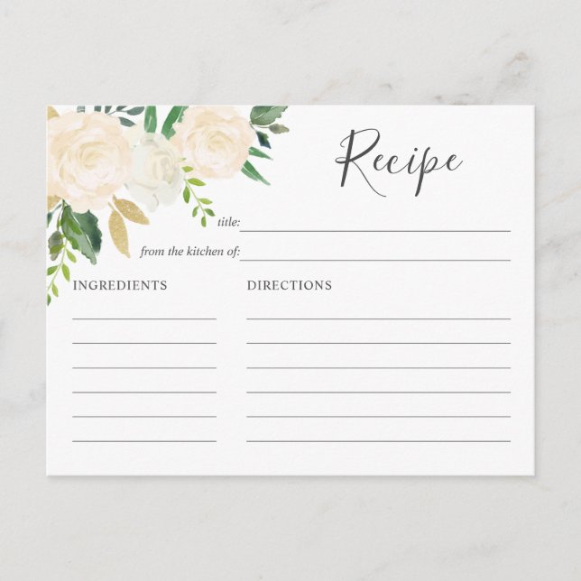 Postal De Invitación Receta de ducha de novia con flores blancas (Anverso)