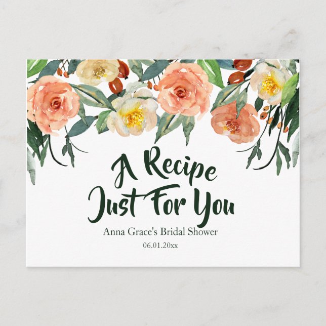 Postal De Invitación Receta de ducha de novia floral otoño (Anverso)