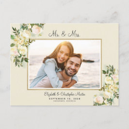 Postal De Invitación Recién Casados Huida Foto Floral Elegante Rosas