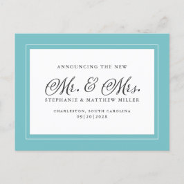Postal De Invitación Recién Casados Huir Aqua Verde Blanco Elegante