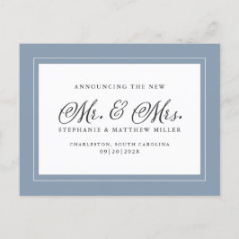 Postal De Invitación Recién Casados Huir Dusty Blue Blanco Elegante