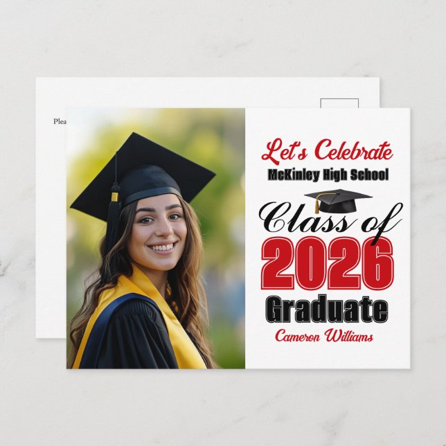 Postal De Invitación Red Class of 2026 Photo Graduation Party (Anverso / Reverso)