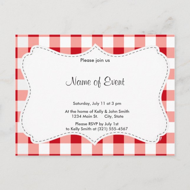 Postal De Invitación Red Gingham (Anverso)