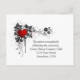 Postal De Invitación Red Heart Ornate Black Swirls RSVP