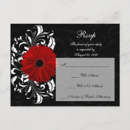 Postal De Invitación Red+Negro+Blanco Gerbera Daisy RSVP Respuesta
