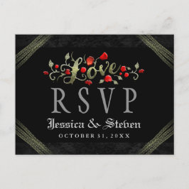 Postal De Invitación Red Roses Halloween AMOR Wedding RSVP PostCard