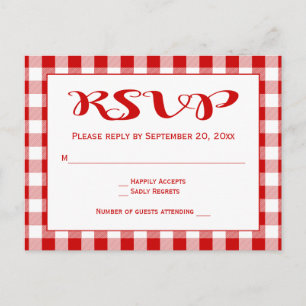 Postal De Invitación Red RSVP Gingham Plaid Checks Boda