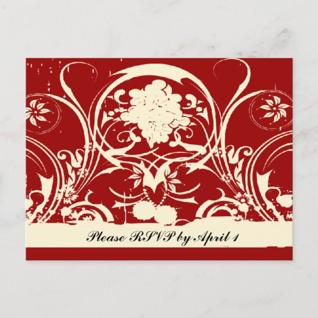 Postal De Invitación Red Shabby Chic RSVP (Anverso)