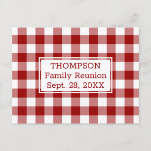 Postal De Invitación Red White Buffalo Check Nombre Familia Reunión Fie