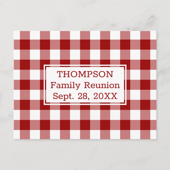 Postal De Invitación Red White Buffalo Check Nombre Familia Reunión Fie (Anverso)