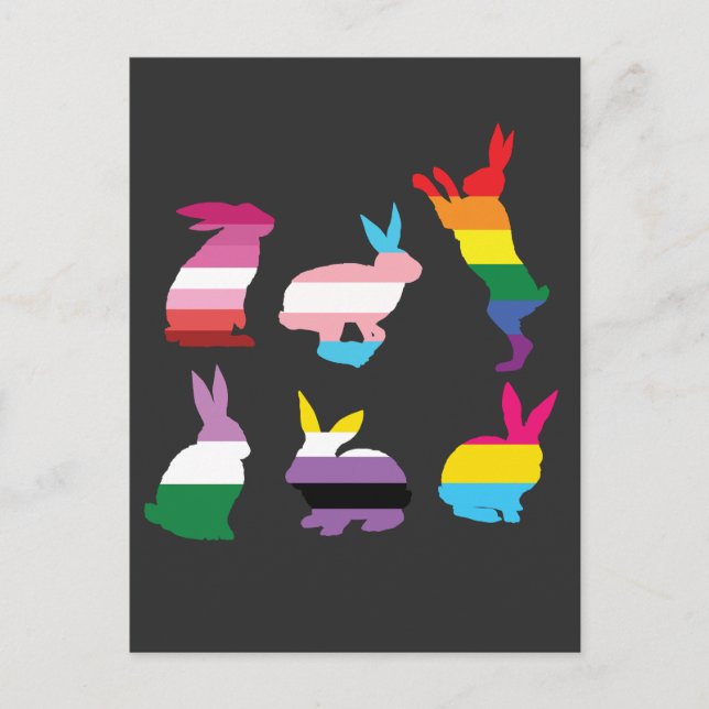 Postal De Invitación Regalo de Conejo Arcoiris del Orgullo LGBTQ (Anverso)