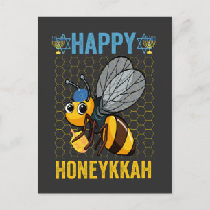 Postal De Invitación Regalo divertido de abeja de miel de Hanukkah feli