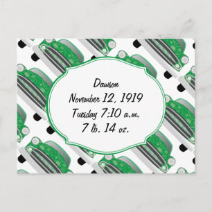 Postal De Invitación Regalos para Baby Shower de Auto Retro Dulce Verde