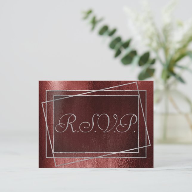 Postal De Invitación Relieve metalizado Glitzy | Henna Crimson Red Faux (Anverso de pie)