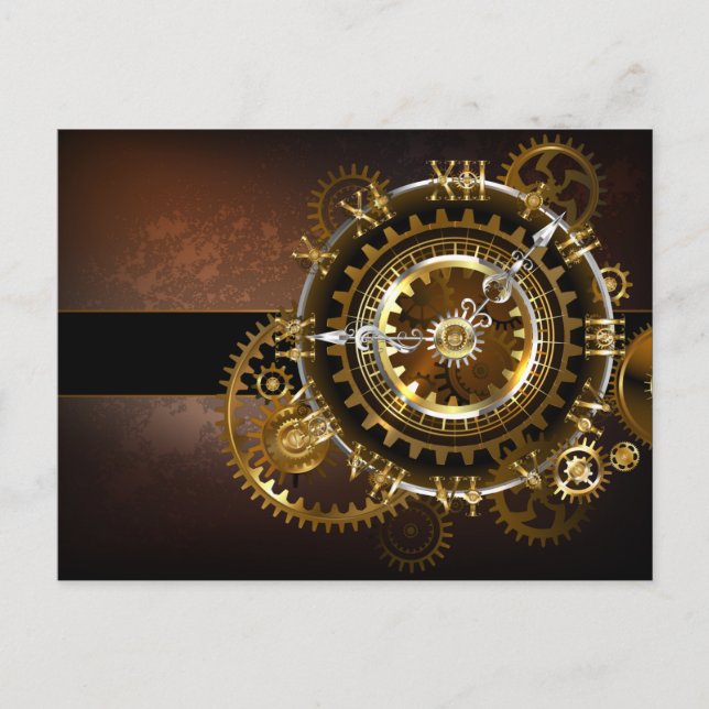 Postal De Invitación Reloj de vapor con engranajes antiguos (Anverso)