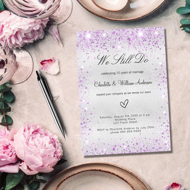 Postal De Invitación Renovación de la promesa violeta de plata boda (Subido por el creador)