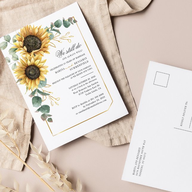 Postal De Invitación Renovación del Boda Vow del Sunflower Eucalyptus G (Subido por el creador)