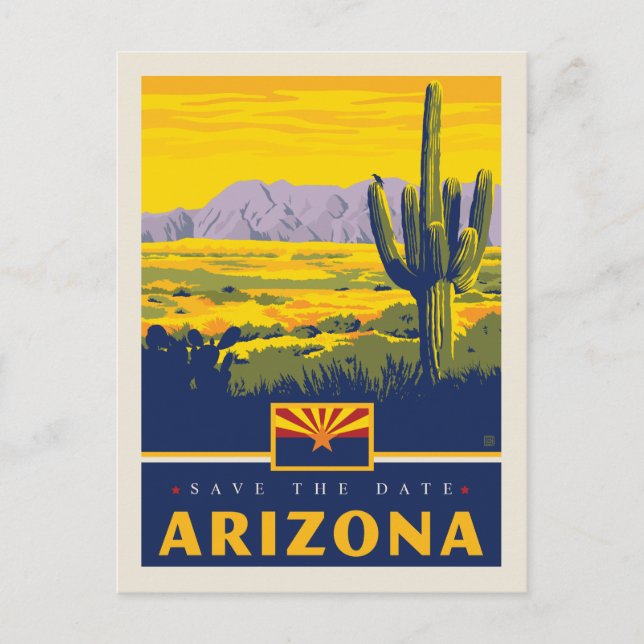 Postal De Invitación Reserva la fecha | Arizona (Anverso)