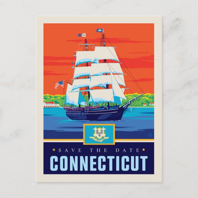 Postal De Invitación Reserva la fecha | Connecticut (Anverso)