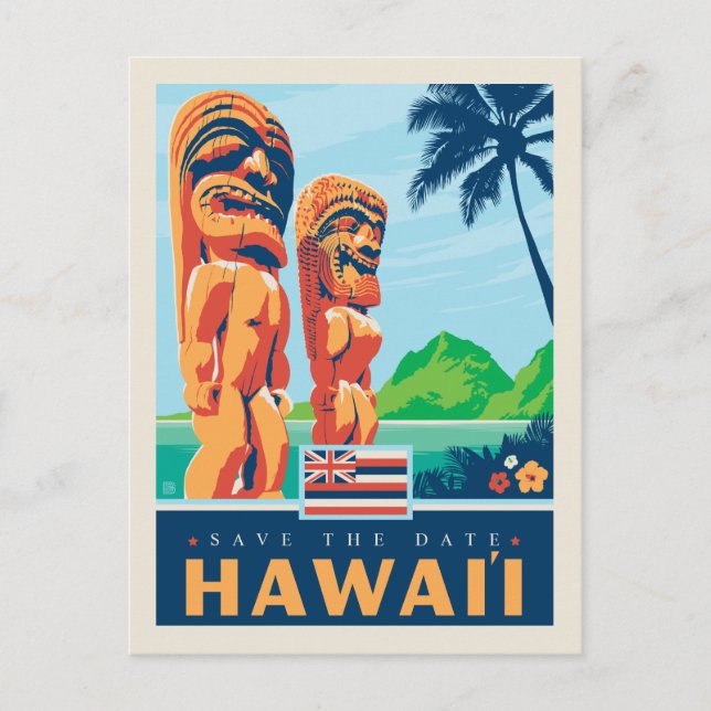 Postal De Invitación Reserva la fecha | Hawai (Anverso)