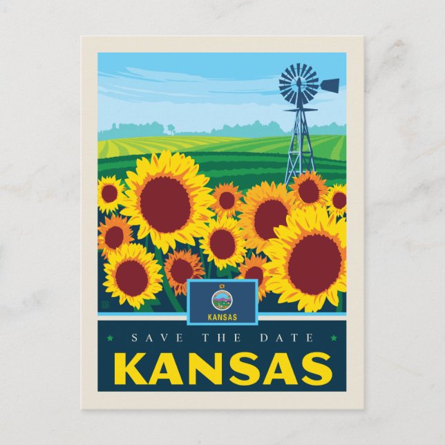 Postal De Invitación Reserva la fecha | Kansas (Anverso)