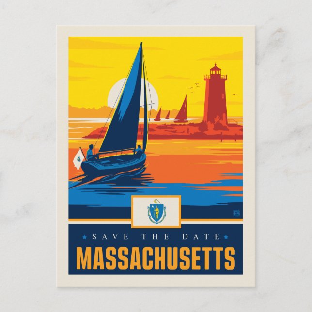 Postal De Invitación Reserva la fecha | Massachusetts (Anverso)