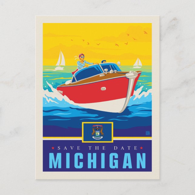 Postal De Invitación Reserva la fecha | Michigan (Anverso)
