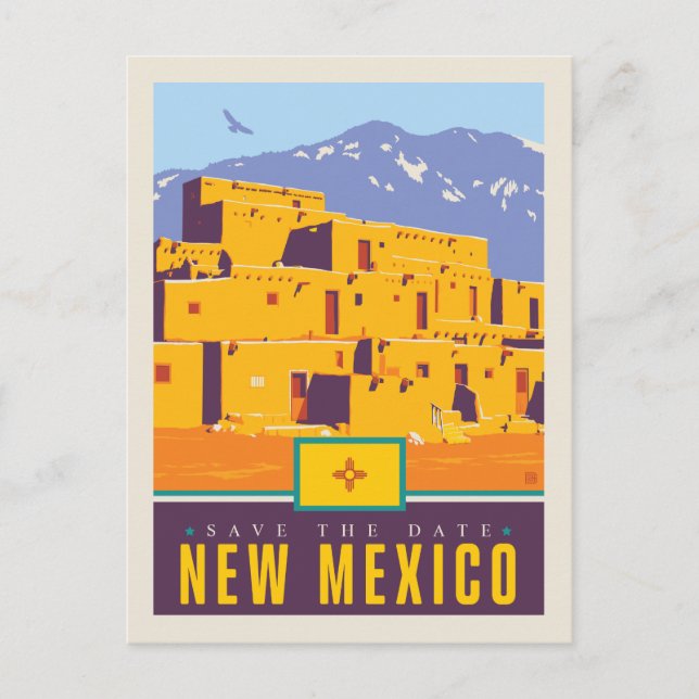 Postal De Invitación Reserva la fecha | New Mexico (Anverso)