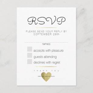 Postal De Invitación responder amablemente a la boda rsvp blanco