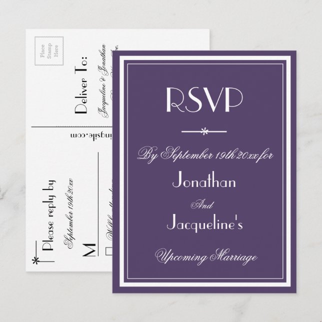 Postal De Invitación Respuesta amable RSVP Dusty Purple Meal Choice (Anverso / Reverso)