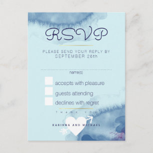 Postal De Invitación respuesta . azul acuarela boda rsvp