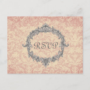 Postal De Invitación Respuesta Boda de Ecru Damask RSVP V02D