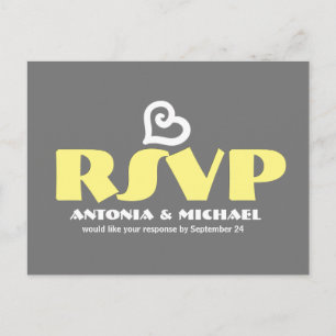 Postal De Invitación Respuesta Boda RSVP moderna gris y amarilla 6