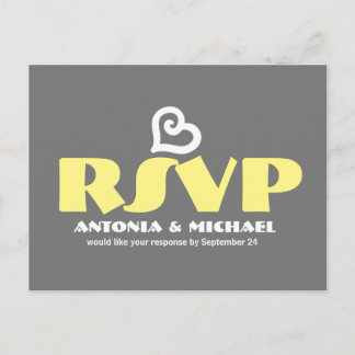 Postal De Invitación Respuesta Boda RSVP moderna gris y amarilla 6