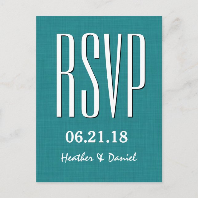 Postal De Invitación Respuesta Boda verde azulada y blanca moderna de R (Anverso)