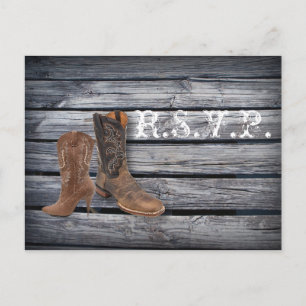 Postal De Invitación Respuesta de Barn Wood Western Cowboy boda RSVP